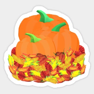 Autumn Pumpkins and Leaves (Black Background) Sticker